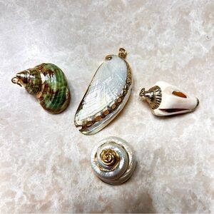 Handmade Natural Seashell Pendants with Gold Accents – Coastal Beach Jewelry Lot